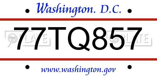 77TQ857 District Of Columbia License Plate