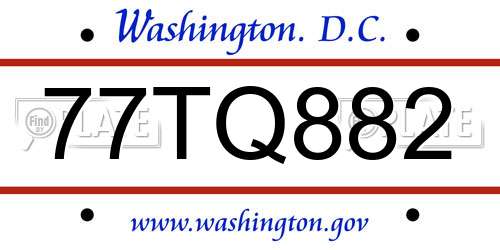 77TQ882 District Of Columbia License Plate