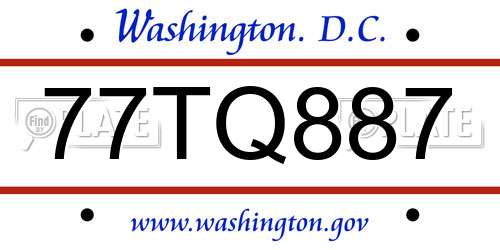 77TQ887 District Of Columbia License Plate