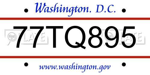 77TQ895 District Of Columbia License Plate