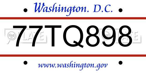 77TQ898 District Of Columbia License Plate