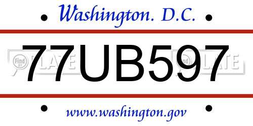 77UB597 District Of Columbia License Plate