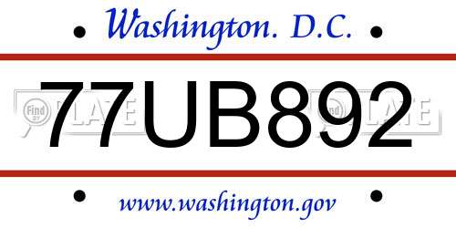 77UB892 District Of Columbia License Plate