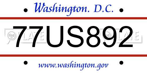 77US892 District Of Columbia License Plate