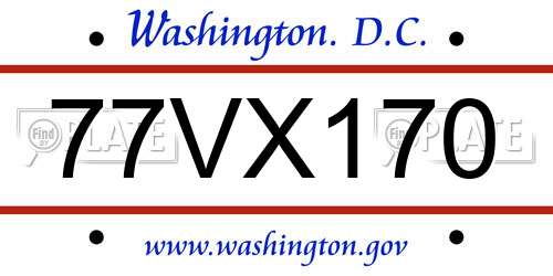 77VX170 District Of Columbia License Plate