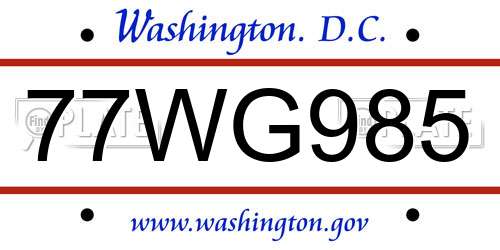 77WG985 District Of Columbia License Plate