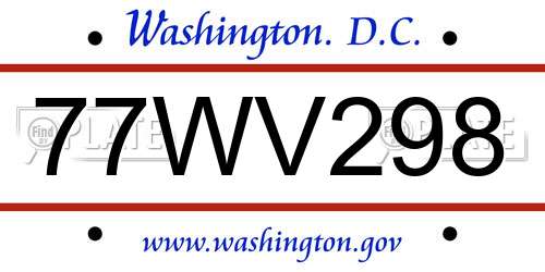 77WV298 District Of Columbia License Plate