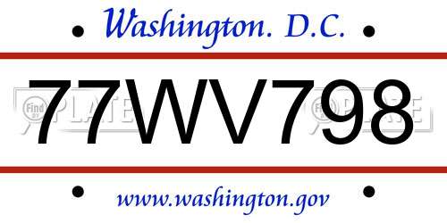 77WV798 District Of Columbia License Plate