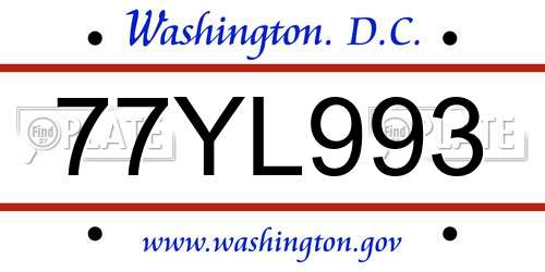 77YL993 District Of Columbia License Plate