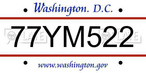 77YM522 District Of Columbia License Plate