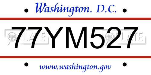 77YM527 District Of Columbia License Plate