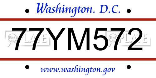 77YM572 District Of Columbia License Plate