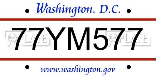 77YM577 District Of Columbia License Plate
