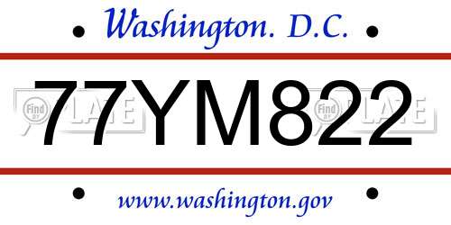 77YM822 District Of Columbia License Plate