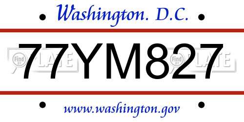 77YM827 District Of Columbia License Plate