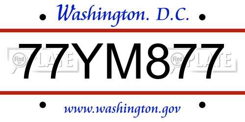 77YM877 District Of Columbia License Plate