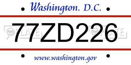 77ZD226 District Of Columbia License Plate
