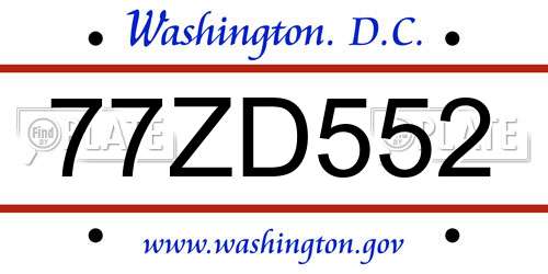 77ZD552 District Of Columbia License Plate