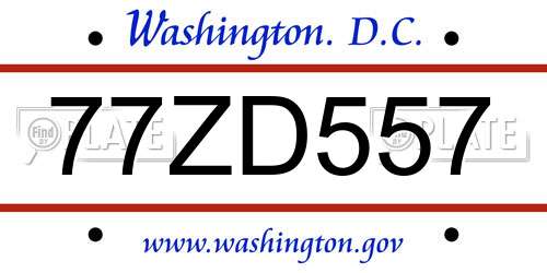 77ZD557 District Of Columbia License Plate