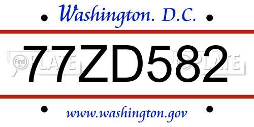 77ZD582 District Of Columbia License Plate