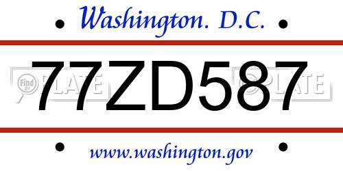 77ZD587 District Of Columbia License Plate