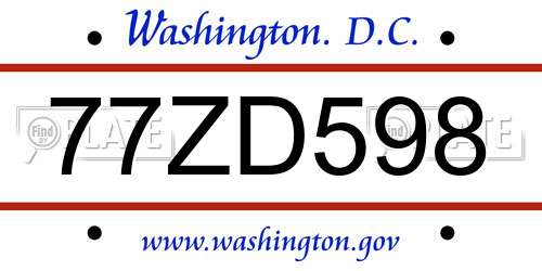 77ZD598 District Of Columbia License Plate