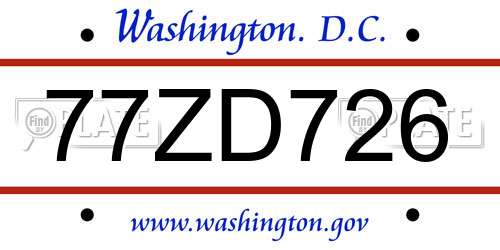77ZD726 District Of Columbia License Plate