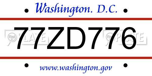 77ZD776 District Of Columbia License Plate