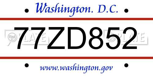 77ZD852 District Of Columbia License Plate