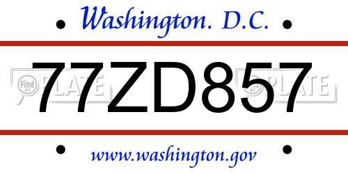 77ZD857 District Of Columbia License Plate