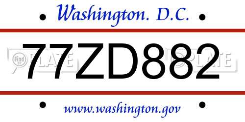 77ZD882 District Of Columbia License Plate