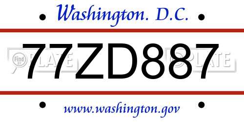 77ZD887 District Of Columbia License Plate