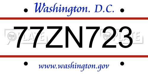77ZN723 District Of Columbia License Plate