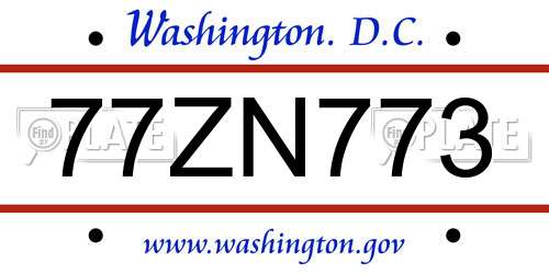77ZN773 District Of Columbia License Plate