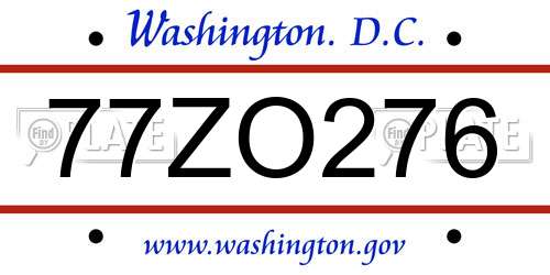 77ZO276 District Of Columbia License Plate