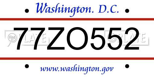 77ZO552 District Of Columbia License Plate