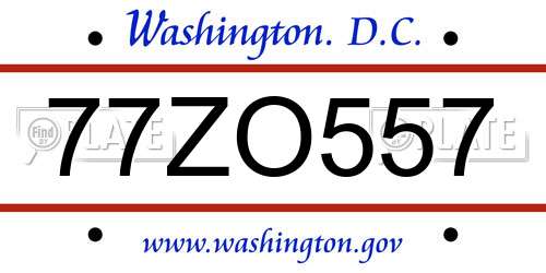 77ZO557 District Of Columbia License Plate