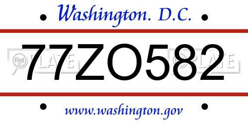 77ZO582 District Of Columbia License Plate