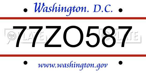 77ZO587 District Of Columbia License Plate