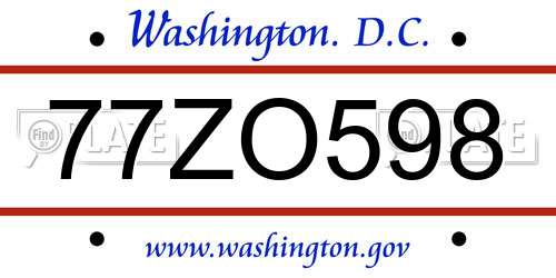 77ZO598 District Of Columbia License Plate