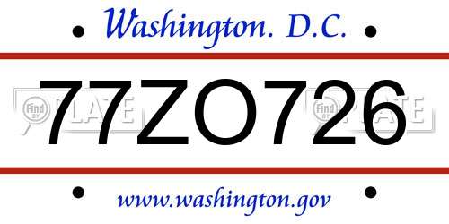 77ZO726 District Of Columbia License Plate
