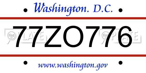 77ZO776 District Of Columbia License Plate