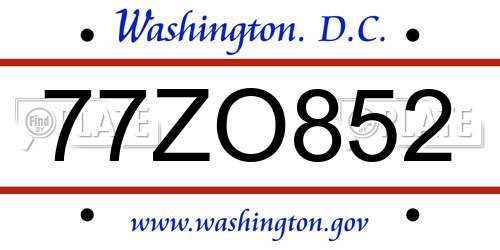 77ZO852 District Of Columbia License Plate