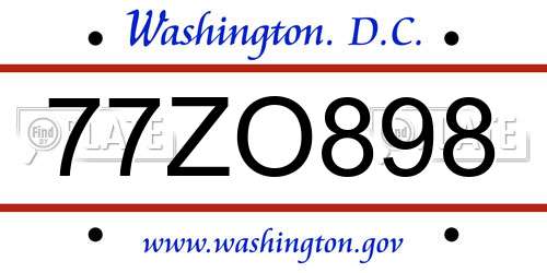 77ZO898 District Of Columbia License Plate