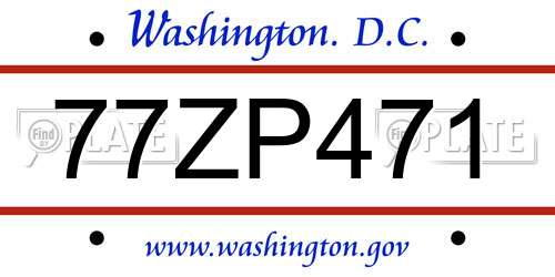 77ZP471 District Of Columbia License Plate