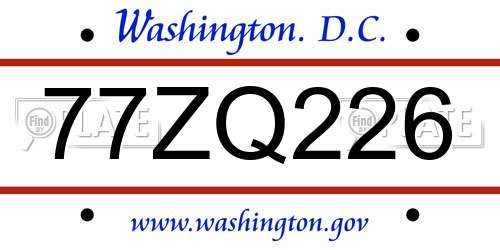 77ZQ226 District Of Columbia License Plate