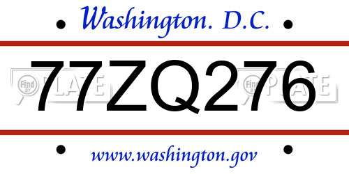 77ZQ276 District Of Columbia License Plate