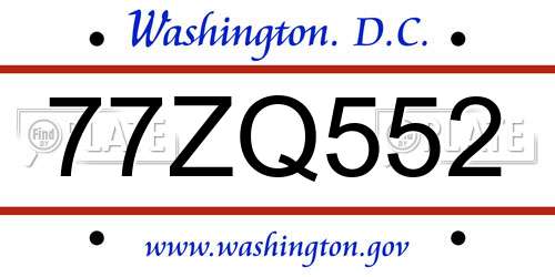 77ZQ552 District Of Columbia License Plate