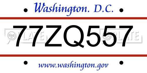 77ZQ557 District Of Columbia License Plate