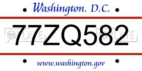 77ZQ582 District Of Columbia License Plate